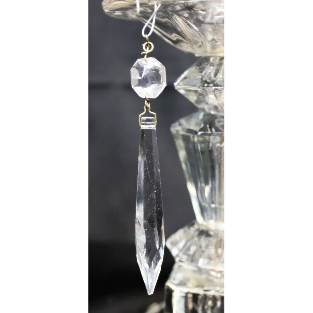 VTG Clear Crystal Lamp Light Floral Etch Hanging Pendant Victorian Glass Elegant